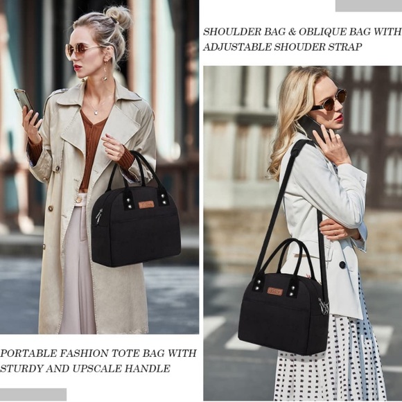 Midnight Black Reusable Insulated Lunch Box Organizer/ Adjustable Shoulder Strap - Picture 7 of 7